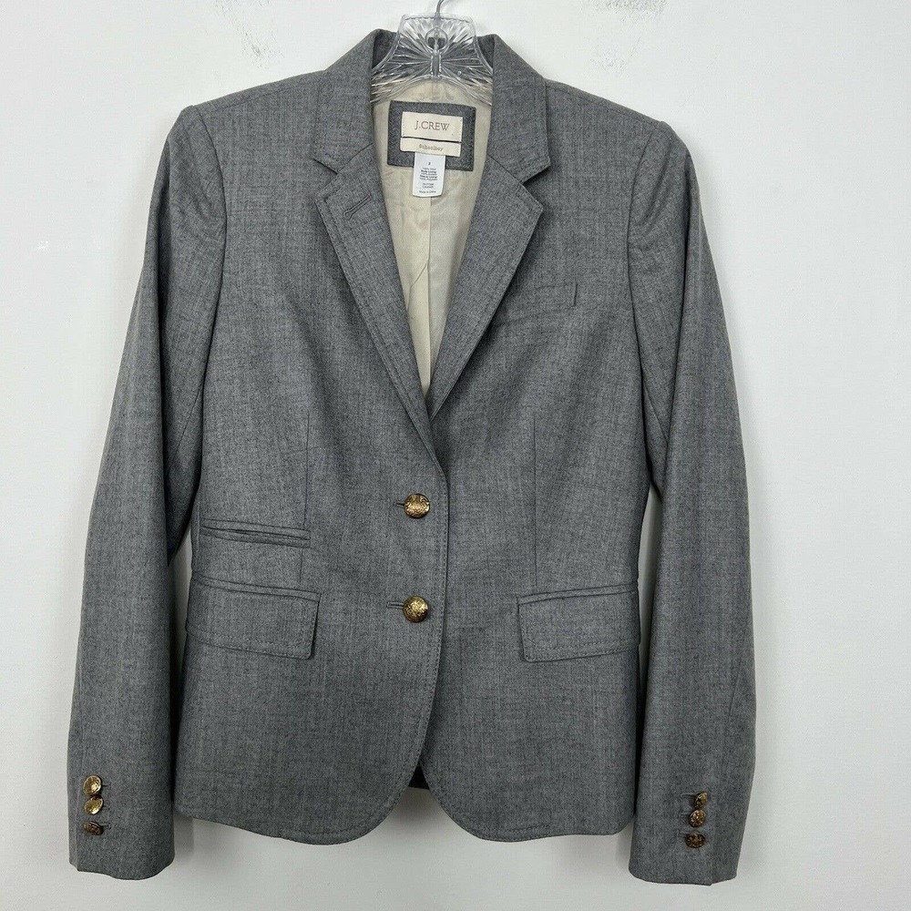 J.Crew Schoolboy Blazer Jacket Size 2 Gray 100% Wool With Gold Buttons - Picture 2 of 10